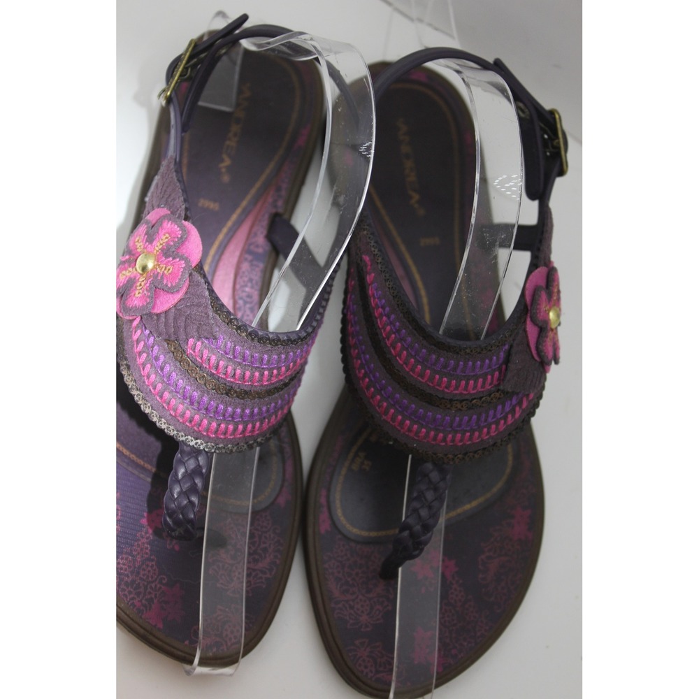 Andrea Women's Purple Pink Embroidered Boho Floral Thong Sandals SZ 6 Summer